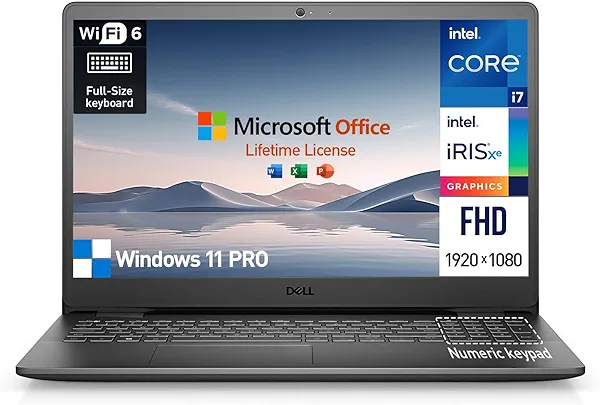 Dell Inspiron 15 3000 3520 Laptop Computer, 15.6 Inch FHD Business Laptop, Intel 10-Core i7, 32GB RAM, 1TB SSD, Windows 11 Pro Laptop, Lifetime Microsoft Office, 10-Key Number Pad, Webcam HDMI WiFi 6
