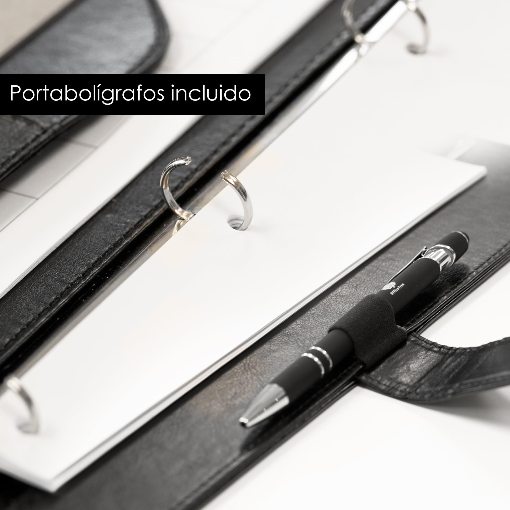 OfficeTree Portadocumentos A4 Con Bloc de Notas y Bolígrafo Negro - Carpeta de Conferencia Con Anillas - Organizador Portapapeles DIN A4 - Portafolios Negro
