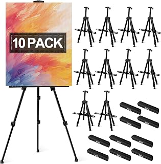 AROIC 10-Pack Adjustable Easel Stands - 20-66" Portable Metal Tripod for Artist Canvas Display, Painting & Drawing, Black w/ Storage Bags