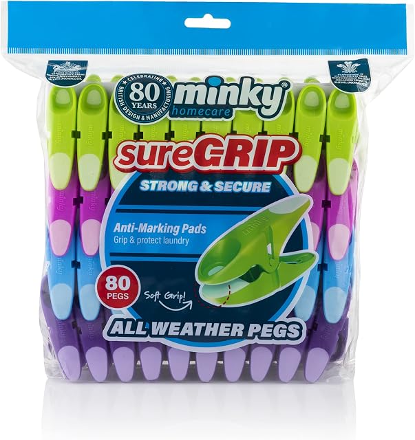 Minky SureGrip Pegs, Assorted colours, Pack of 80