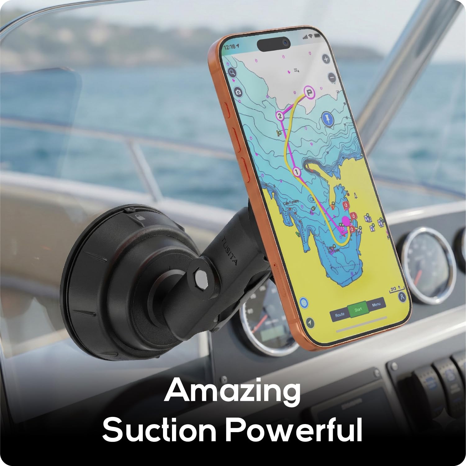TUSITA Supporto Magnetico per Telefono in Auto - Twist Lock Base a Ventosa con Braccio a Doppia Snodo Compatibile con MagSafe