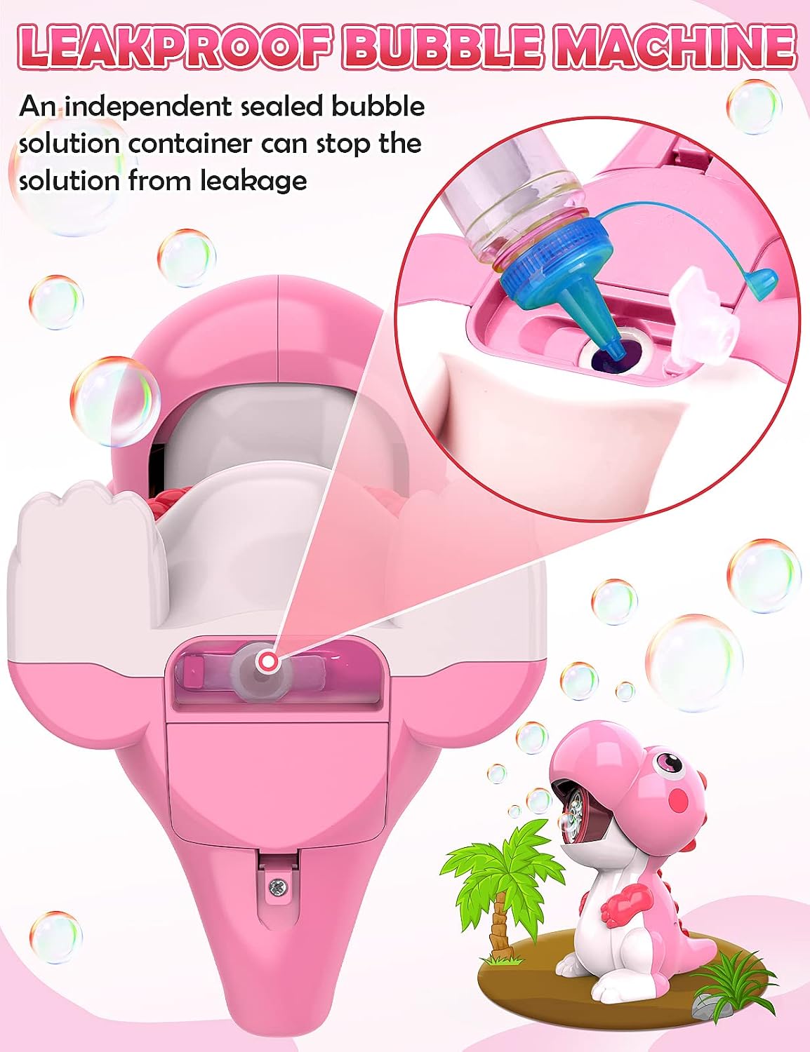 EduCuties Bubble Machine for Toddlers, Automatic Dinosaur Bubble Toys Blower Maker with Solutions for Kids Ages 4-8 Outdoor Toy for 3 4 5 6 Girls Birthday Gift Present-Pink
