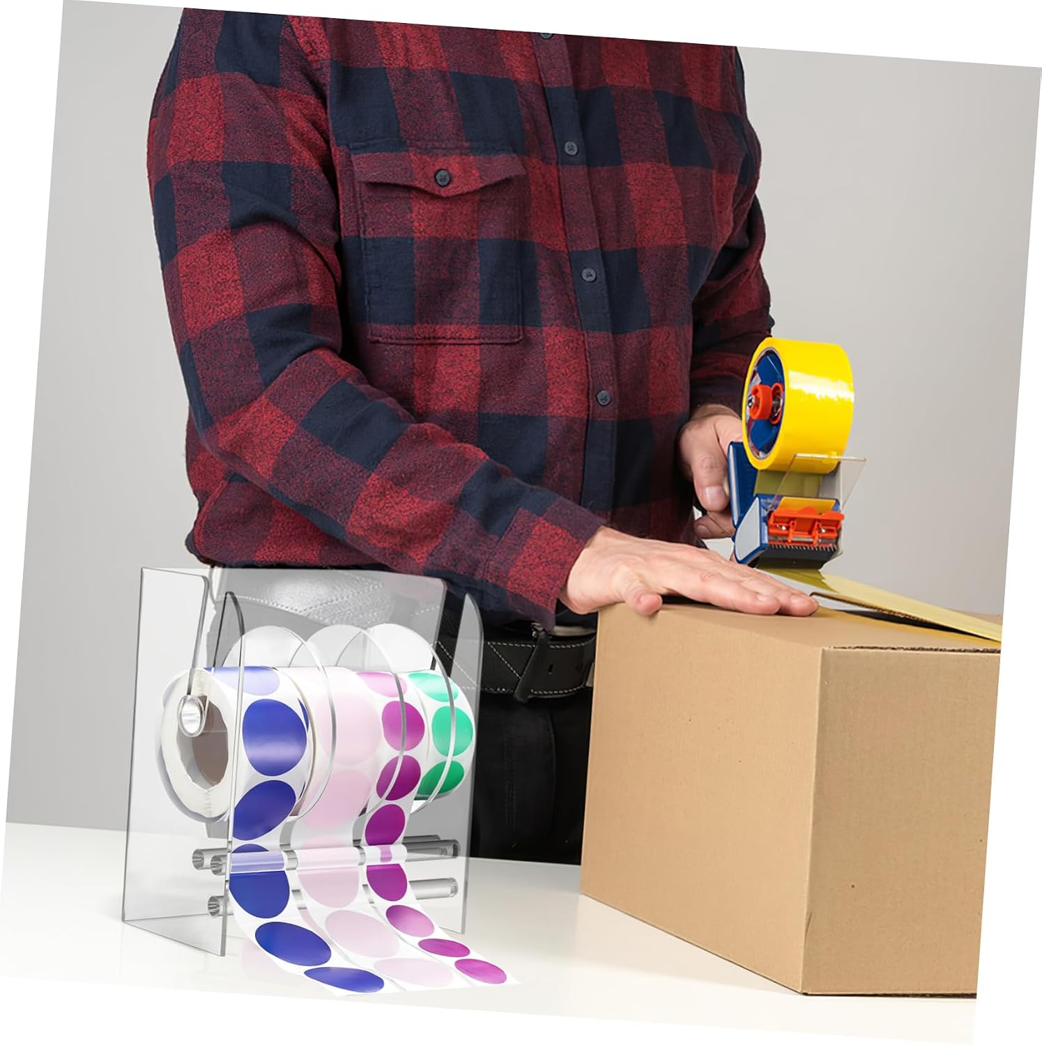 Gadpiparty Adjustable Label Dispenser Portable Desktop Label Organizer for Efficient Sticker Storage User Friendly Acrylic Holder for Home and Office Labeling Tasks