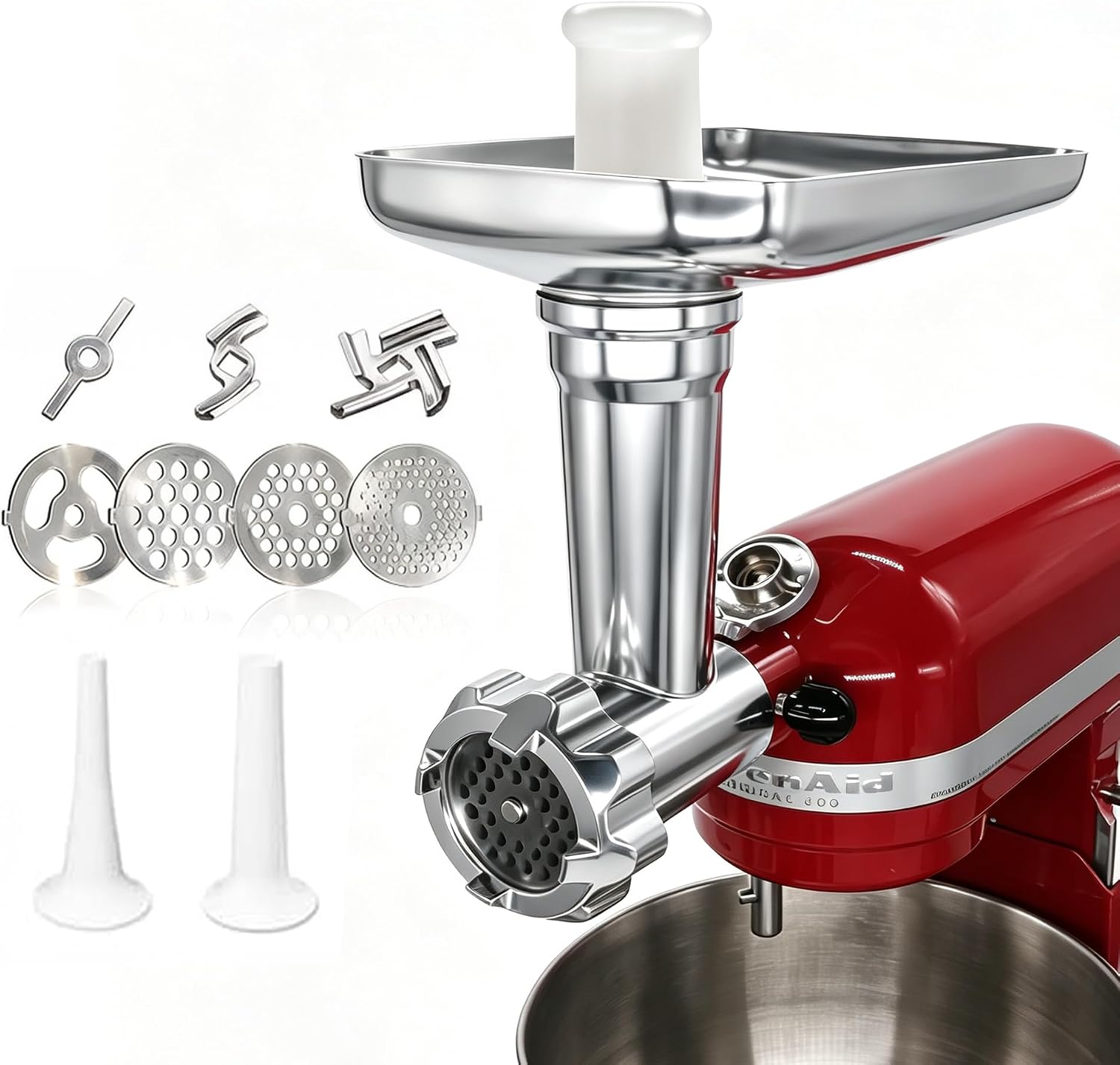 Replacement Food Meat Grinder Attachment with Sausage Stuffer Kit and Food Tray，Compatible with KitchenAid Artisan Series 4.5/5 Quart Tilt Head Stand Mixer &5/6/7 Quart Bowl-Lift Stand Mixer