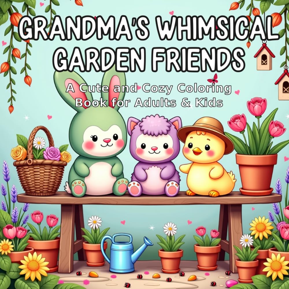 Grandma's Whimsical Garden Friends: A Cute and Cozy Coloring Book for Adults & Kids
