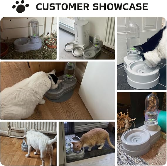 Pet Water Dispenser Station, 580ml Pet Water Feeder Automatic Water Drinking Fountain Bottle with Filter for Small Dog Puppy Cat Rabbit Small Animal (Grey)