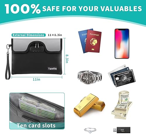 Miniatura 5 de Bolsa de dinero ignífuga de 5200F con cerradura, bolsa de documentos ignífuga con cremallera, 8 capas de aislamiento contra incendios, pequeña bolsa