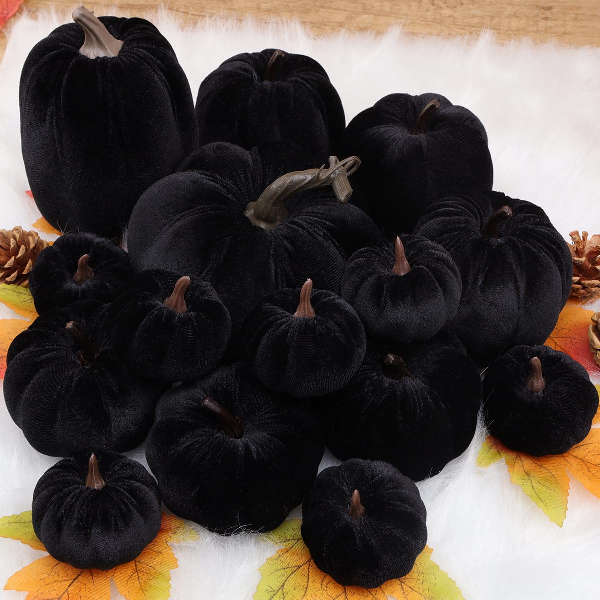 16pcs nero Halloween Faux velluto zucche decorative set Halloween falso schiuma zucca Ringraziamento cucina decorazione autunno chiesa decorazione