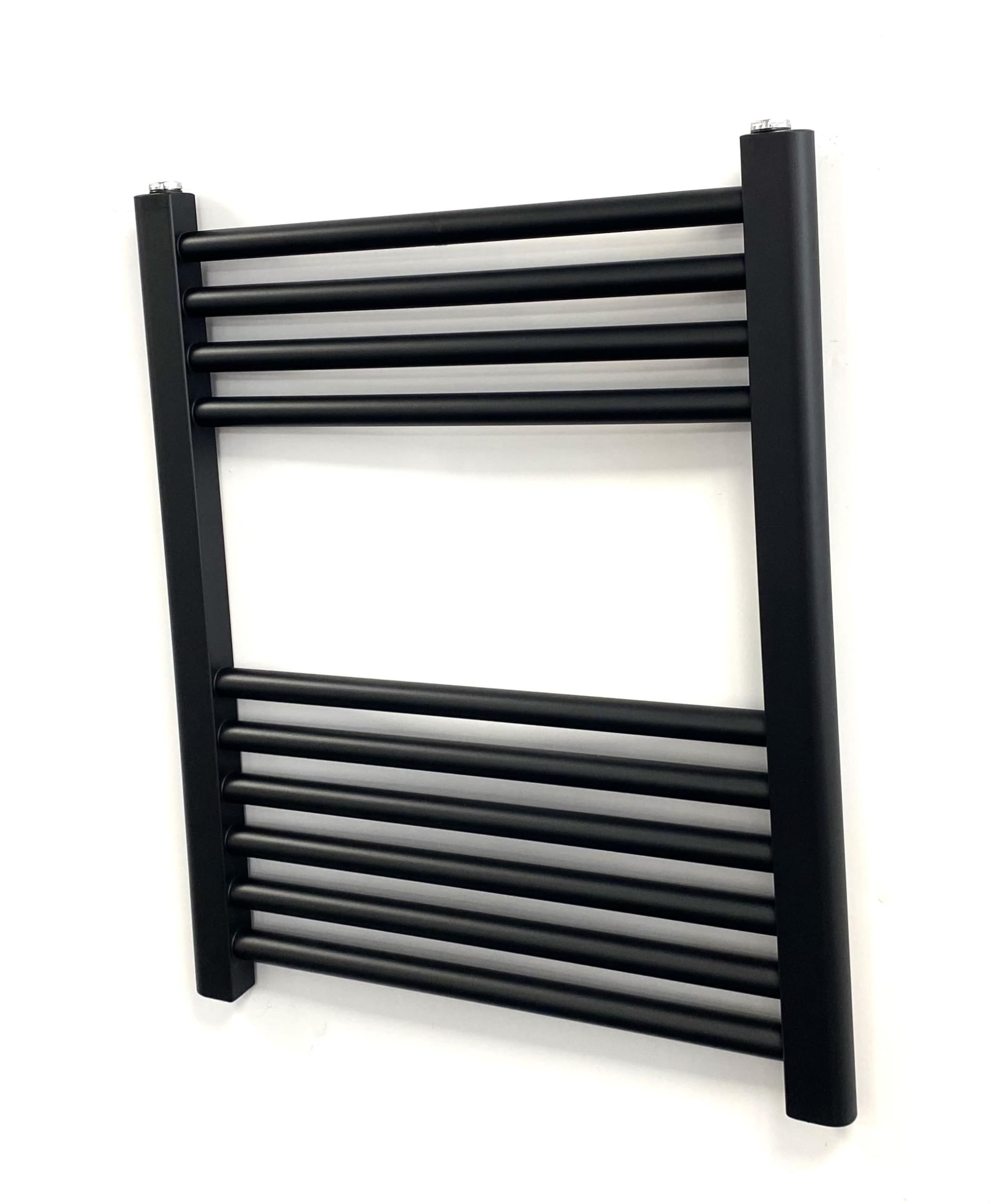 Toallero calefactor recto negro de 500 mm de ancho x 600 mm de alto, radiador central plano