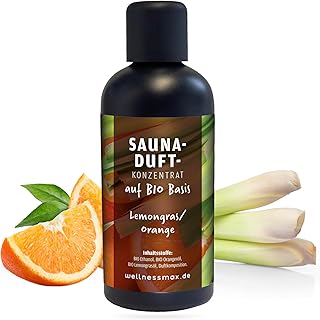 Bio Sauna-Aufguss Lemongras/Orange Saunaöl auf Bio-Basis 100 ml I Premium Sauna Aufgussmittel für für Saunen, Aromaschalen, Kräuterbäder und Dampfbad ein 100% natürlicher Saunaduft