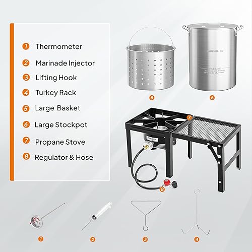 Miniatura 5 de ROVSUN Freidora de pavo de 30 cuartos de galón con estufa de gas propano de 54000 BTU, freidora de aluminio para exteriores y caldera de mariscos