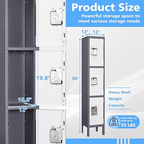 Miniatura 4 de Letaya Taquilla de almacenamiento gabinete de metal para empleados de 66 pulgadas 3 puertas con cerradura para escuela gimnasio oficina en casa