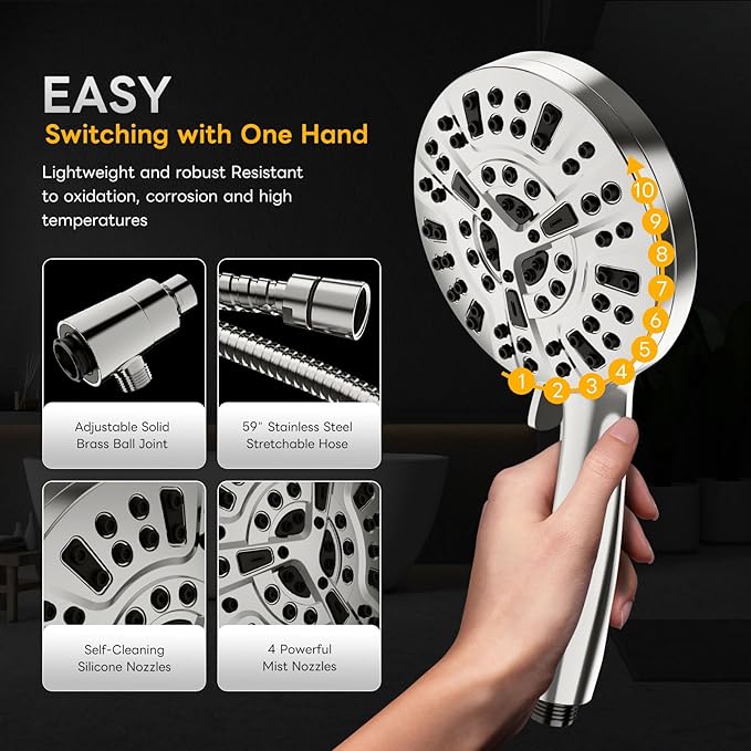 Regadera de Mano Magnética WCQQ, 10 Modos, Acero Inoxidable, Acabado Brushed Nickel miniatura 3