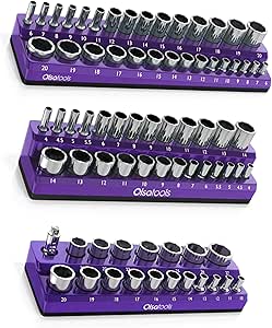Olsa Tools Magnetic Socket Organizer 3-Piece (1/4, 3/8, 1/2 in drives) Metric Purple