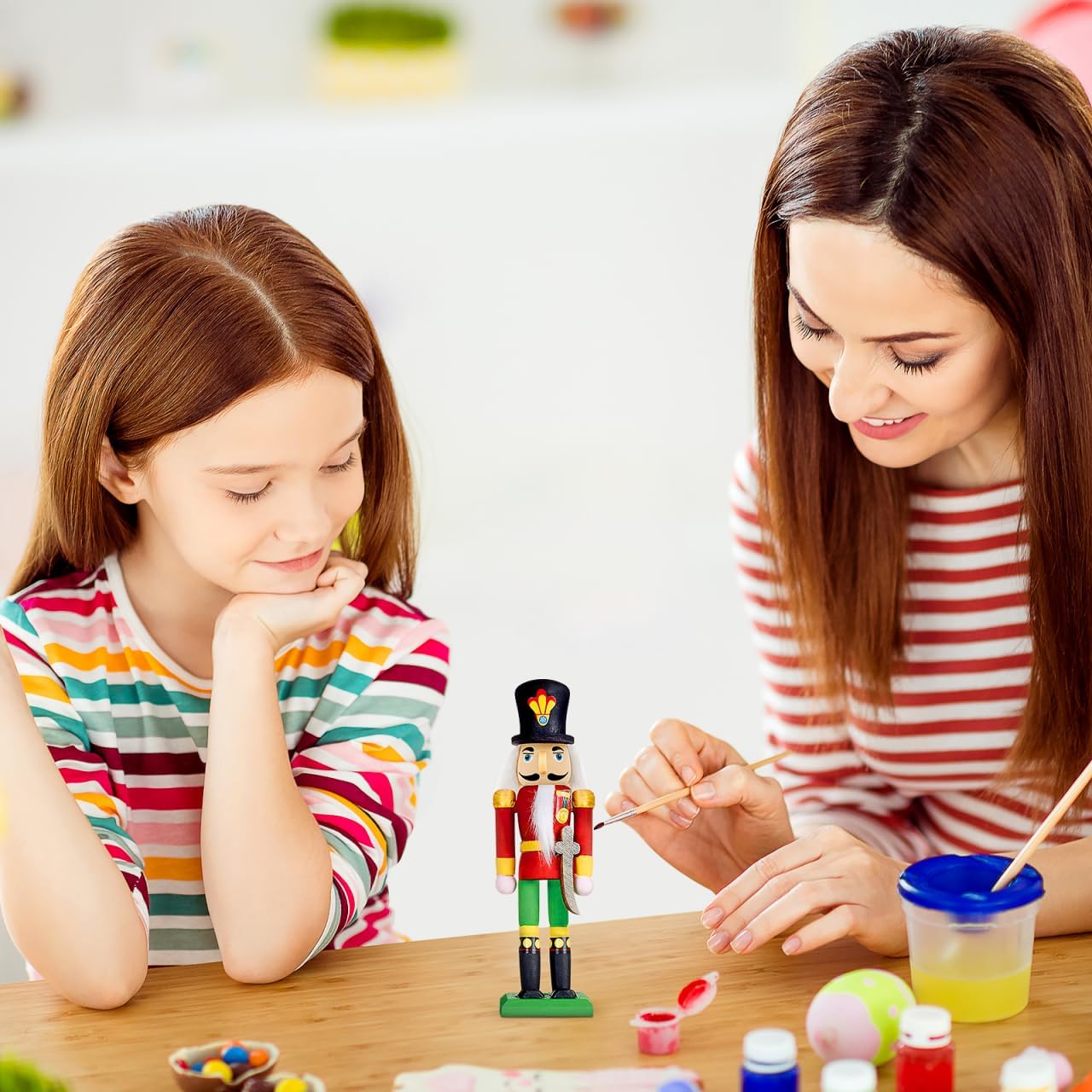 Cabilock Wooden Nutcracker Puppet, DIY Painting Kit Unfinished Walnut Soldier Doll Figures with Paint Brush, Christmas Decoration for Crafts Parent Activities Creative Imagination