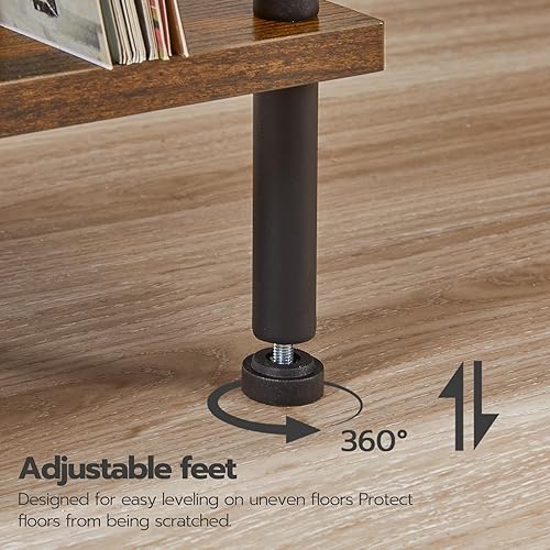 Miniatura 6 de HOOBRO Soporte para tocadiscos con estación de carga, mesa para tocadiscos de 2 niveles con almacenamiento de hasta 80-100 álbumes, soporte para
