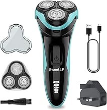 SweetLF Electric Razor for Men, with 1 UK Charger & Pop-up Trimmer & Replacement Head- Rechargeable Cordless 120 Min Shaving, 100% Waterproof Wet & Dry Electric Shaver, Sky Blue