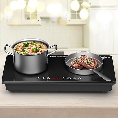 Placa de cocción portátil de doble inducción 1800W, con sensor táctil 9 niveles de potencia, control independiente, temporizador de 99 minutos,