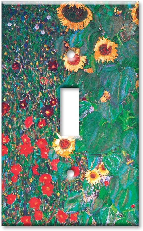 Art Plates - Single Gang Toggle Decorative Metal Wall Plate - Klimt: Sunflowers - - (Made in USA)