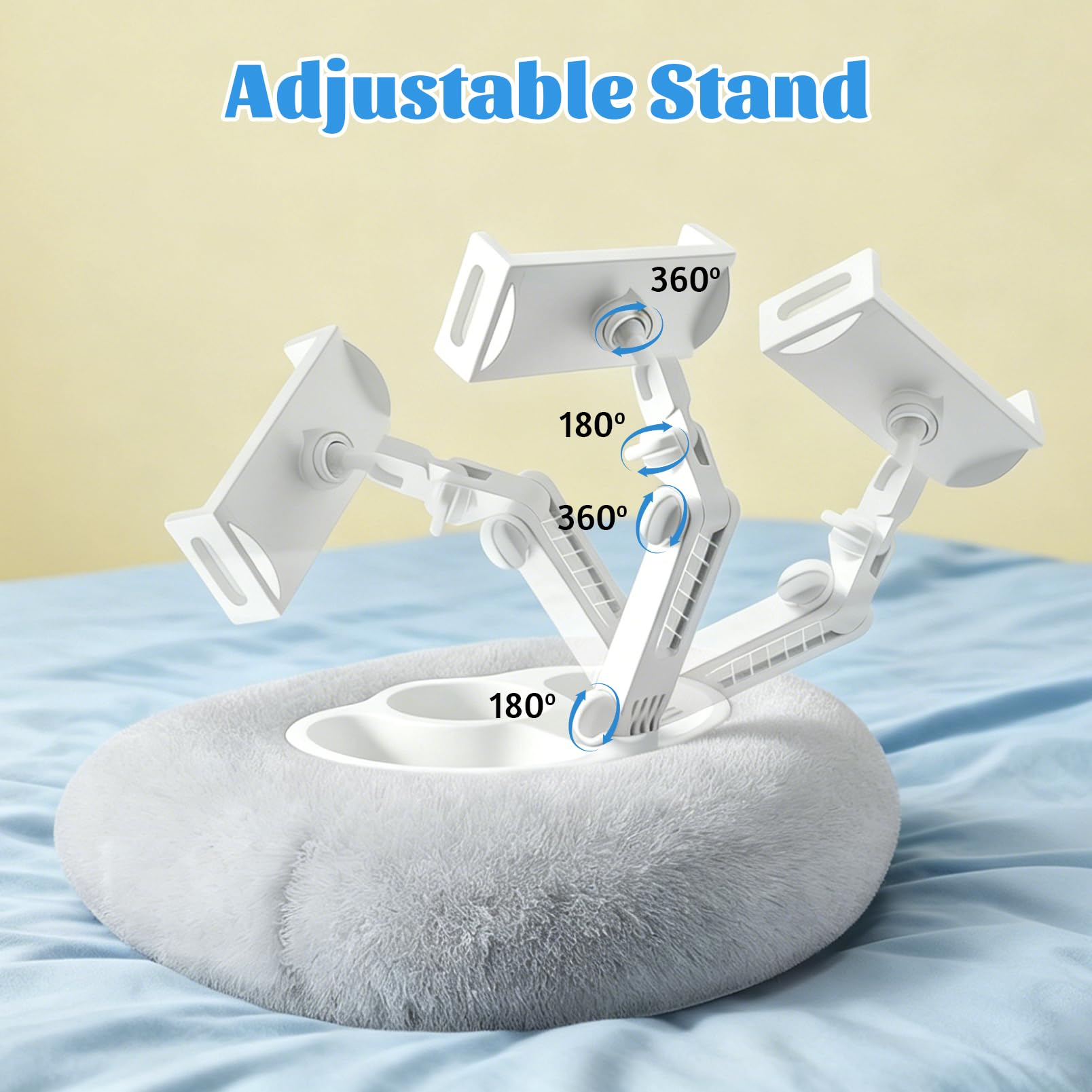 JAOGAUS Soporte para tablet, soporte ajustable para Kindle para leer | Con 3 cuencos para aperitivos, compatible con teléfonos de 4,7 a 13 pulgadas, tabletas y dispositivos Kindle (gris)