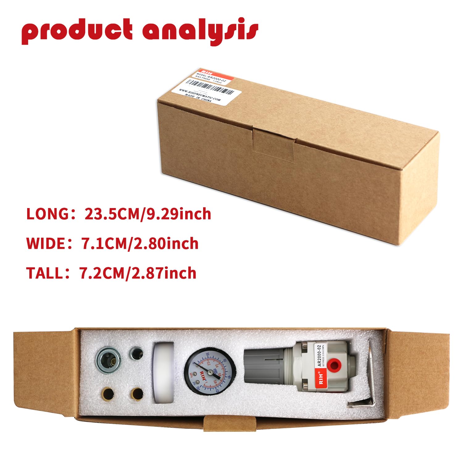 RIH 0,6 cm NPT Luftdruckregler – Luftregler für Kompressor, Luftregler mit Manometer 0-150 PSI, AR2000-02