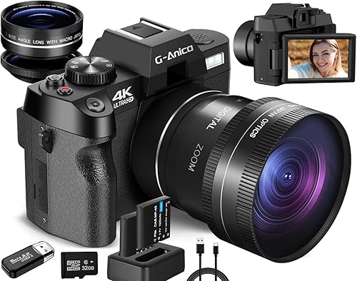 G-Anica Cámaras digitales para fotografía, cámara de vlogging 4K y 48MP para YouTube