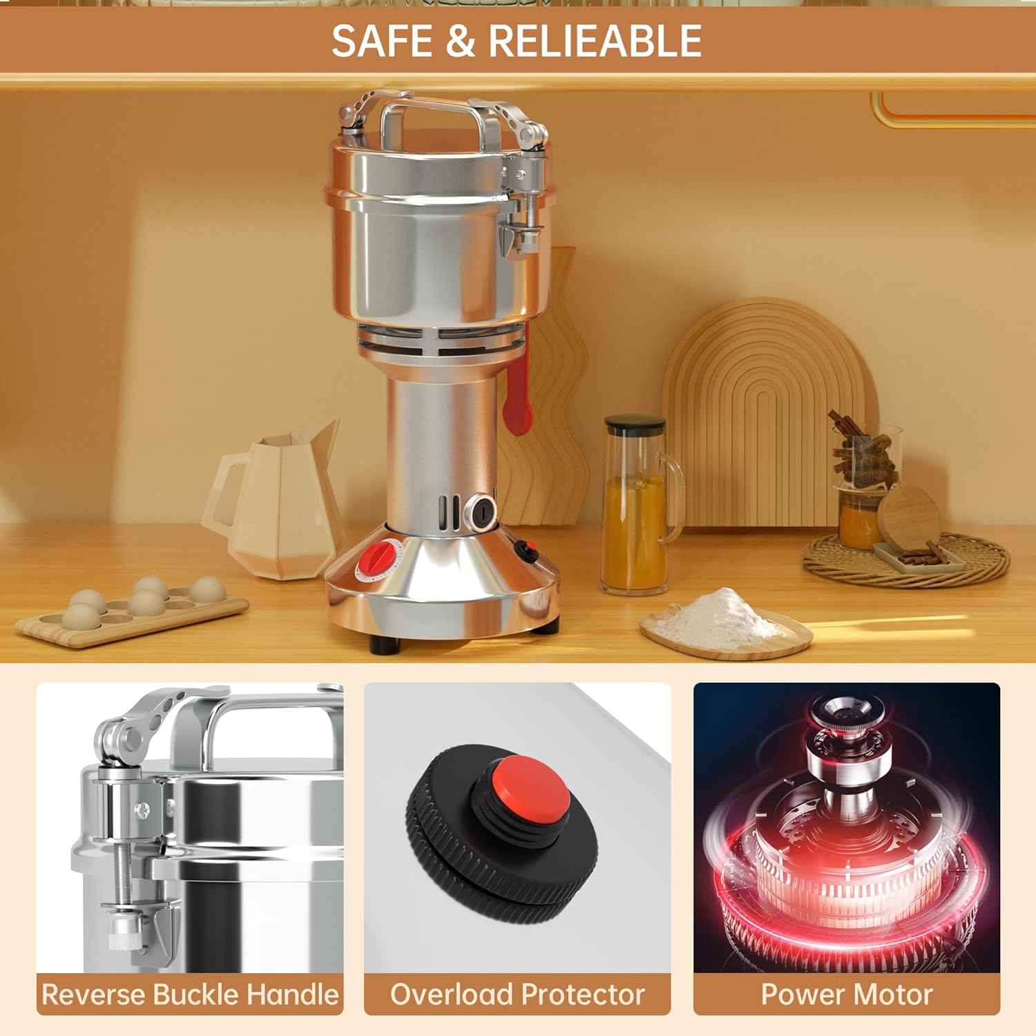 Electric Grain Mill Grinder 700g,High Speed 2400W Spice Herb Mill Grinders, Stainless Steel Pulverizer Powder Machine for Dry Cereals Grains Herbs Spice Coffee Corn Bean Pepper,Stand Type