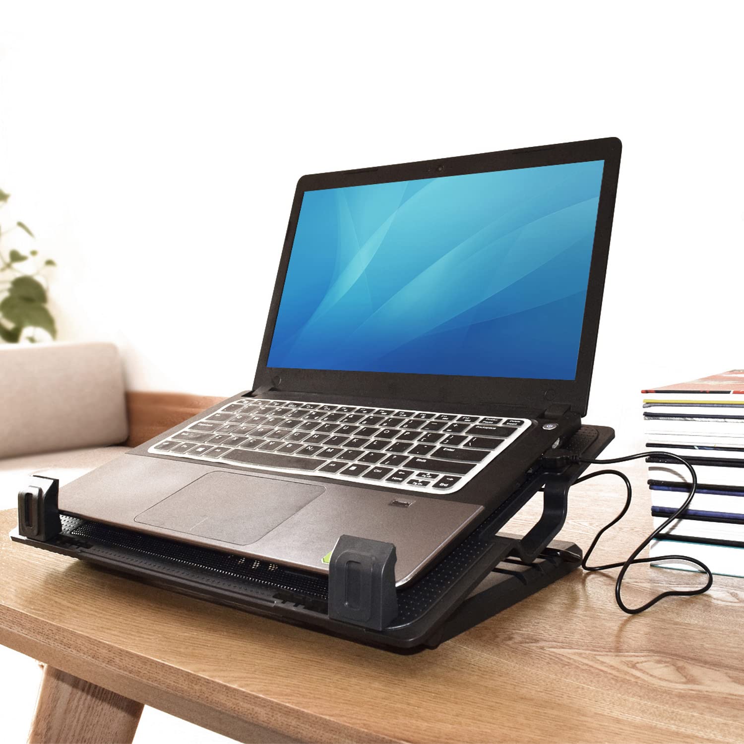 ACT Support de Refroidissement pour Ordinateur Portable 17", Hauteur réglable (5 Positions ergonomiques), 1 Ventilateur Silencieux pour Bureau, Port USB - AC8110
