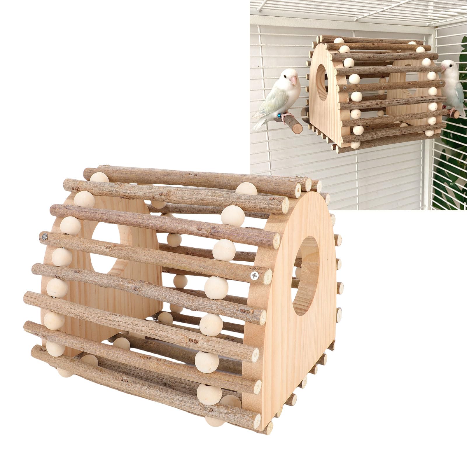 SIXRUN Jaula para Pájaros, Juguete de Escalada, Juguete Multifuncional para Loros, para Juego Activo y Ejercicio, Madera de Pino, 20x20cm