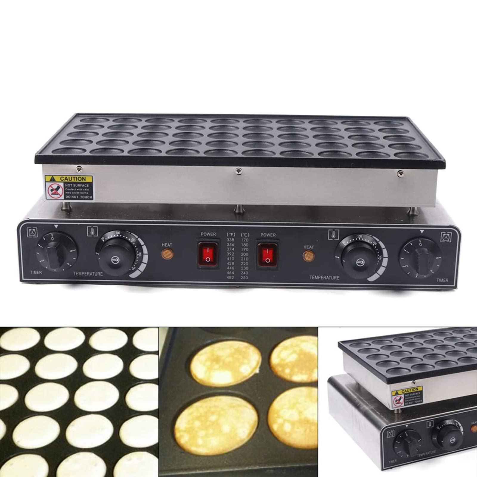 Pancake Maker a 50 fori, macchina per waffle elettrica antiaderente a riscaldamento rapido da 1700 W con timer, macchina per pancake olandese commerciale con manopola di controllo della temperatura