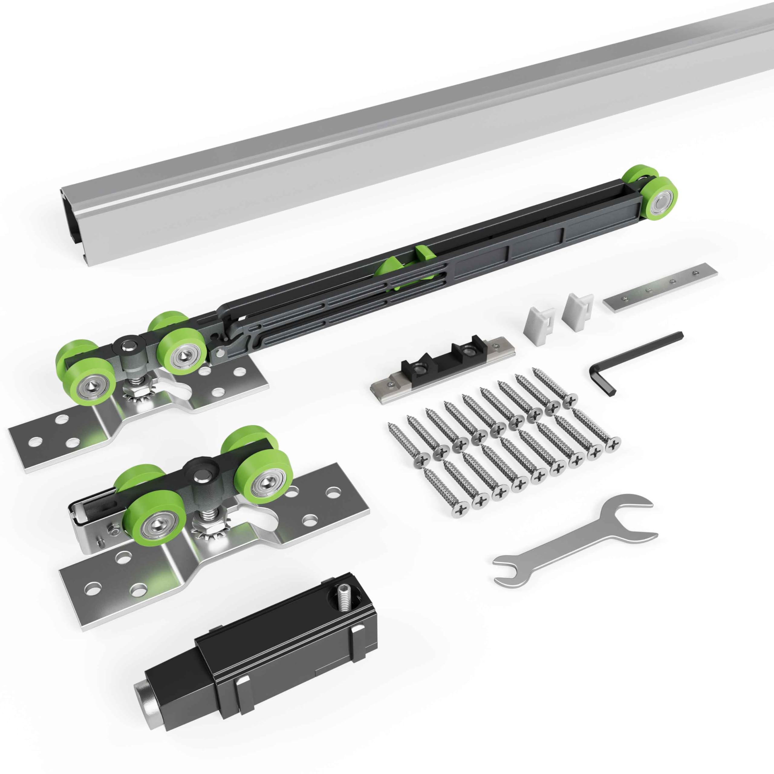 6ft/72in pocket door track kit with soft close & soft open — commercial grade aluminum, smooth, silent, interior sliding door track kit(no door)