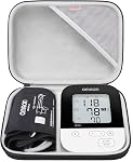 BOVKE Compact Hard Shell Case for OMRON Silver Upper Arm Blood Pressure Monitor BP5255 and Cuff, Portable Carrying Travel Case with Handle, Mesh Pocket for Cuff/Batteries/Charger, Black