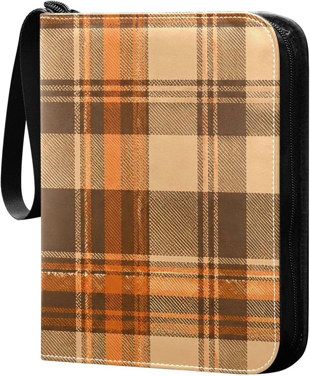 Card Collector Album with Zipper, Collectible Trading Card Albums with 50 Removable Sleeves, 400Pockets Card Collection Binder, Portable Collectible Card Albums (Brown Checkered Pattern)