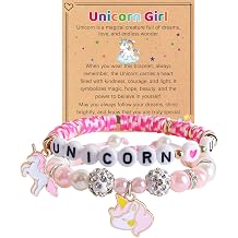 Kawaii Unicorn Bracelet Birthday Gifts for Gir Adjustable Pink Pearl and Crystal Beads Unicorn Decorations Jewelry for 4 5 6 7 8 9 10 11 12 Gir Daughter Granddaughter Niece