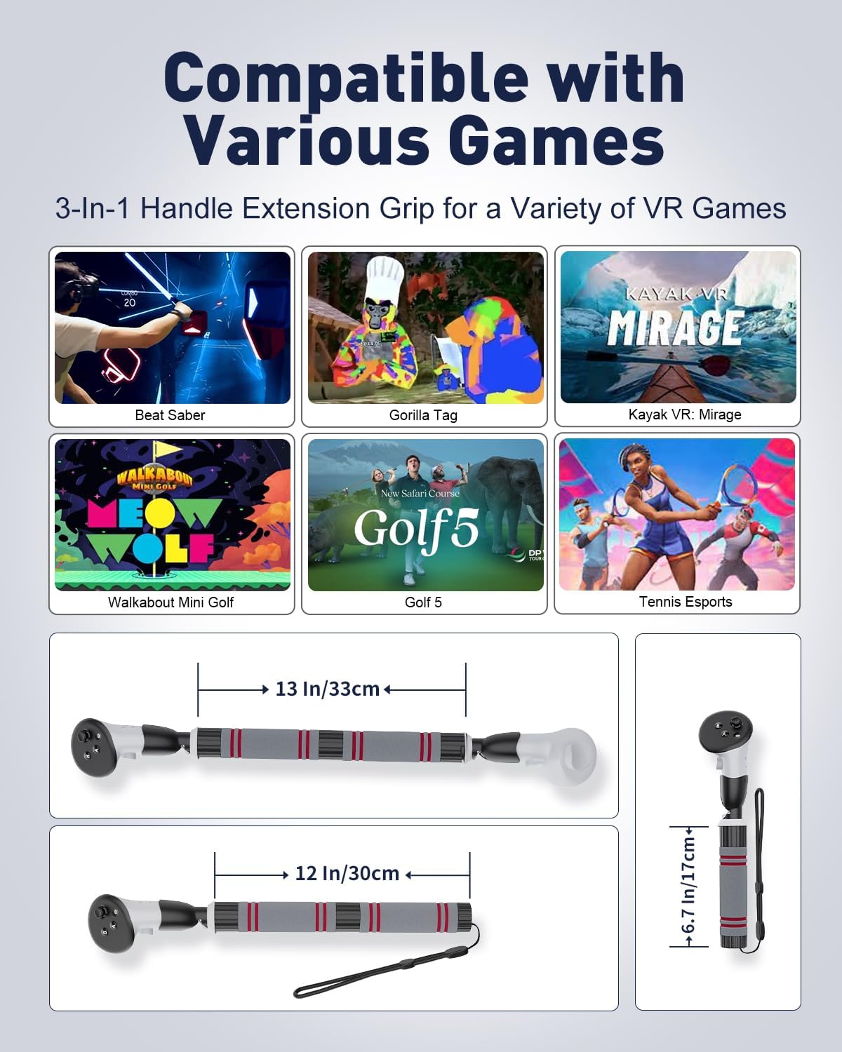 Handle Attachments Compatible with 0culus Quest 2 /Quest 3/3S Controller Accessories, VR Gorilla Tag Long Arms Grips for Met-a Quest 2 Beat Saber Golf Club Baseball