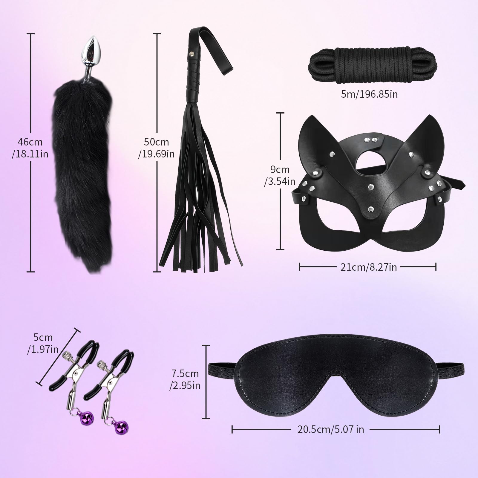 Qoosea SM Bondage Kit 15 Piezas, BDSM Restraints Kits Erótico Set Juguetes Sexuales Plug Anal con Cola de Zorro Butt Plug Set para Parejas, Bondage Set Esposas para Principiantes y Experimentados