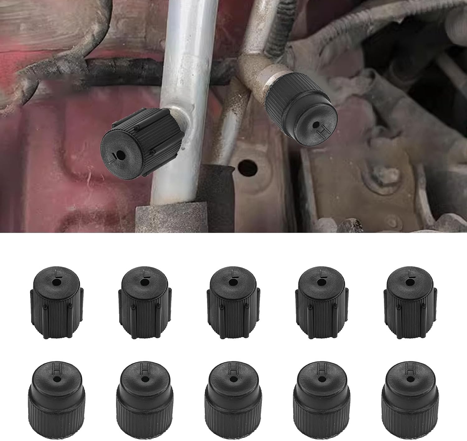 AC Valve Port Cap for Car Air Conditioning Service System, 0.5" Low Pressure and 0.6" High Pressure A/C Charging Port Caps Kit, ABS Leak-Proof Sealed Valve Core Cover for AC Repair Parts（10PCS）