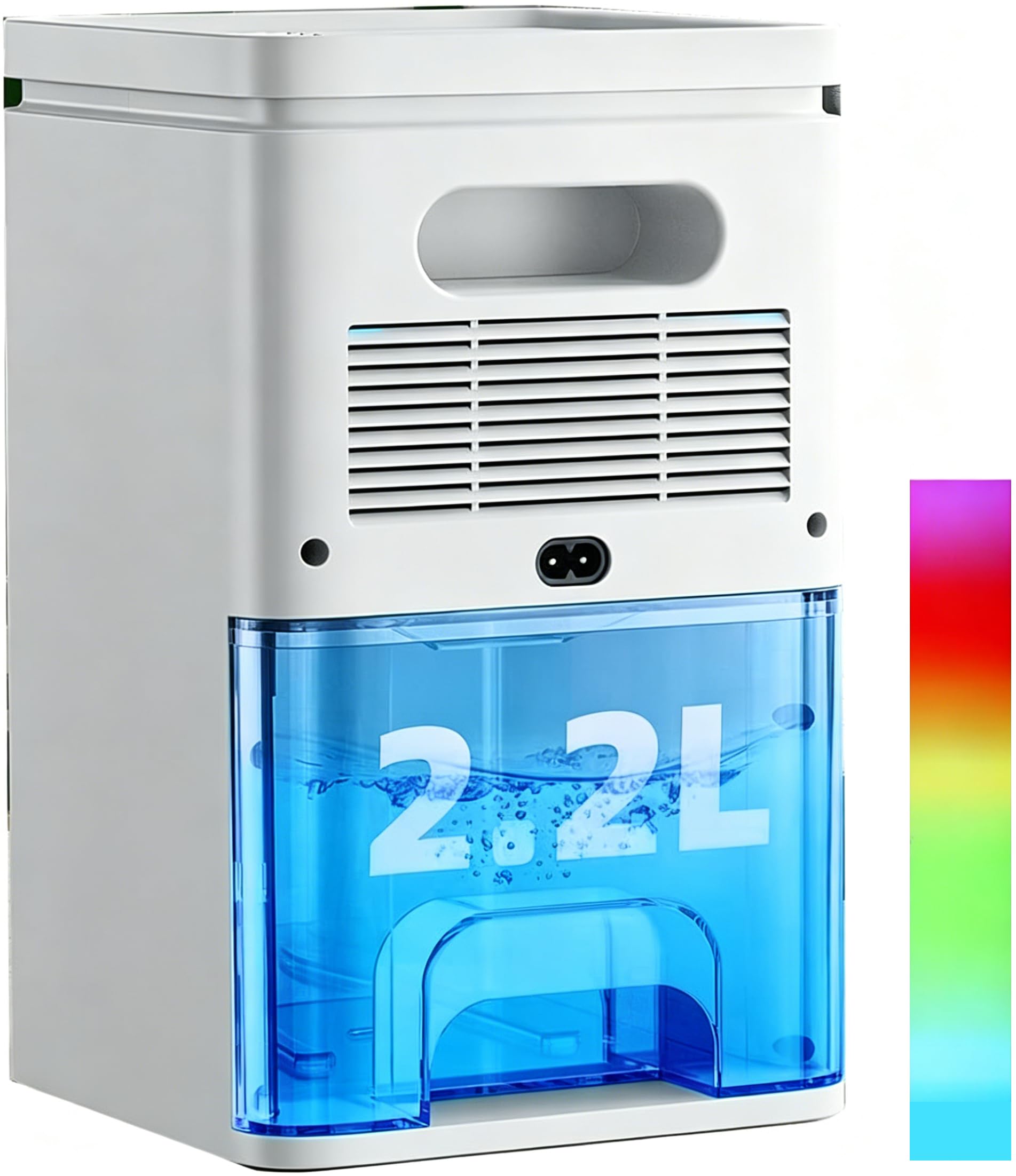 Deshumidificateur d‘air,Electrique Portable 2200ML Arrêt Automatique,déshumidification,Minuterie 2-12hEfficace,Silencieux,Résistance à La Moisissure,Lumière7 LED Couleur,Chambre,Bain