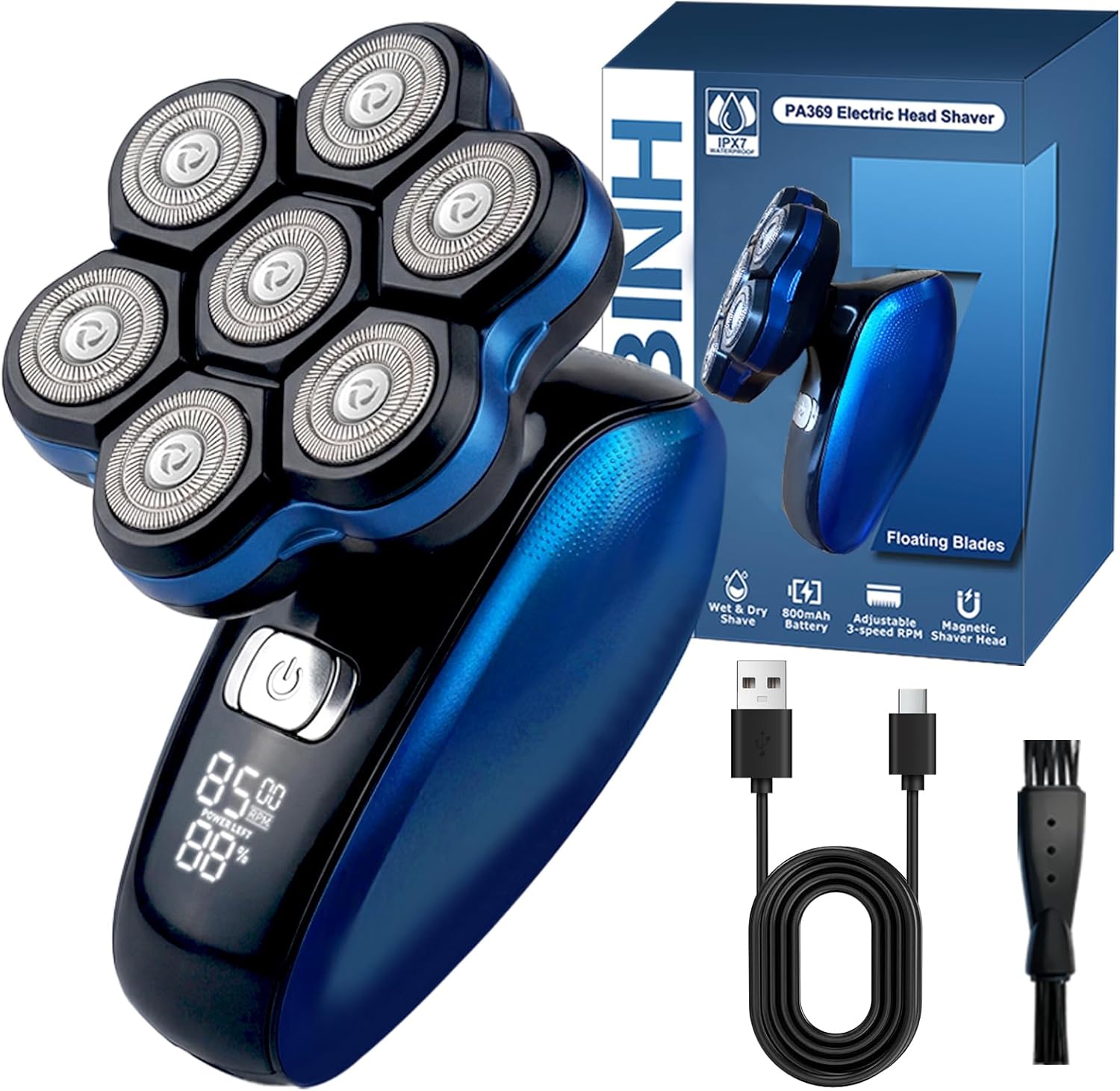 Head Shavers for Bald Men - Magnetic 7D Detachable Head Shaver, 100% Waterproof Wet Dry, Rechargeable Cordless Electric Razor, Rotary Shavers with LED Display, Fast Charging