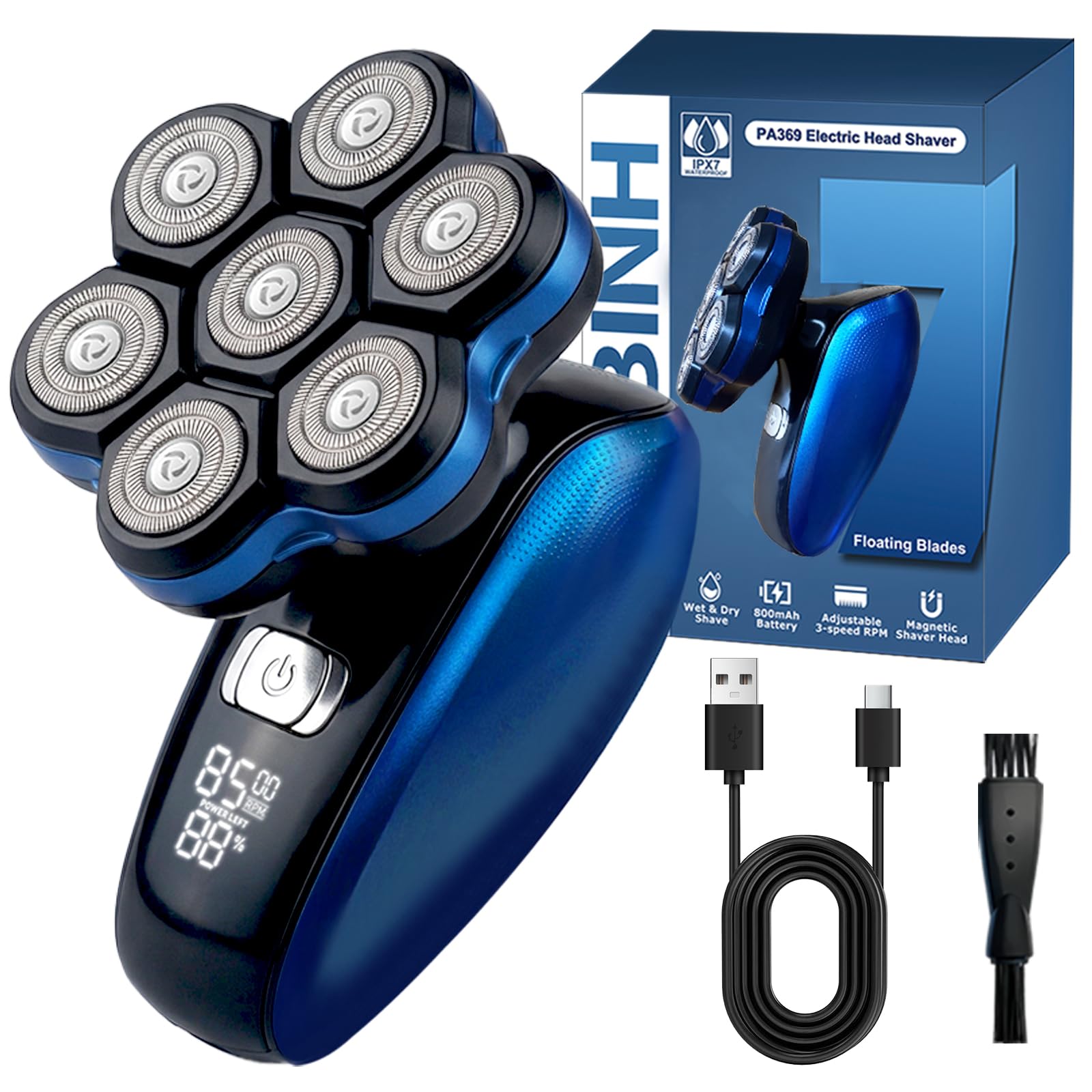 Head Shavers for Bald Men - Magnetic 7D Detachable Head Shaver 100 Waterproof Wet Dry Rechargeable Cordless Electric