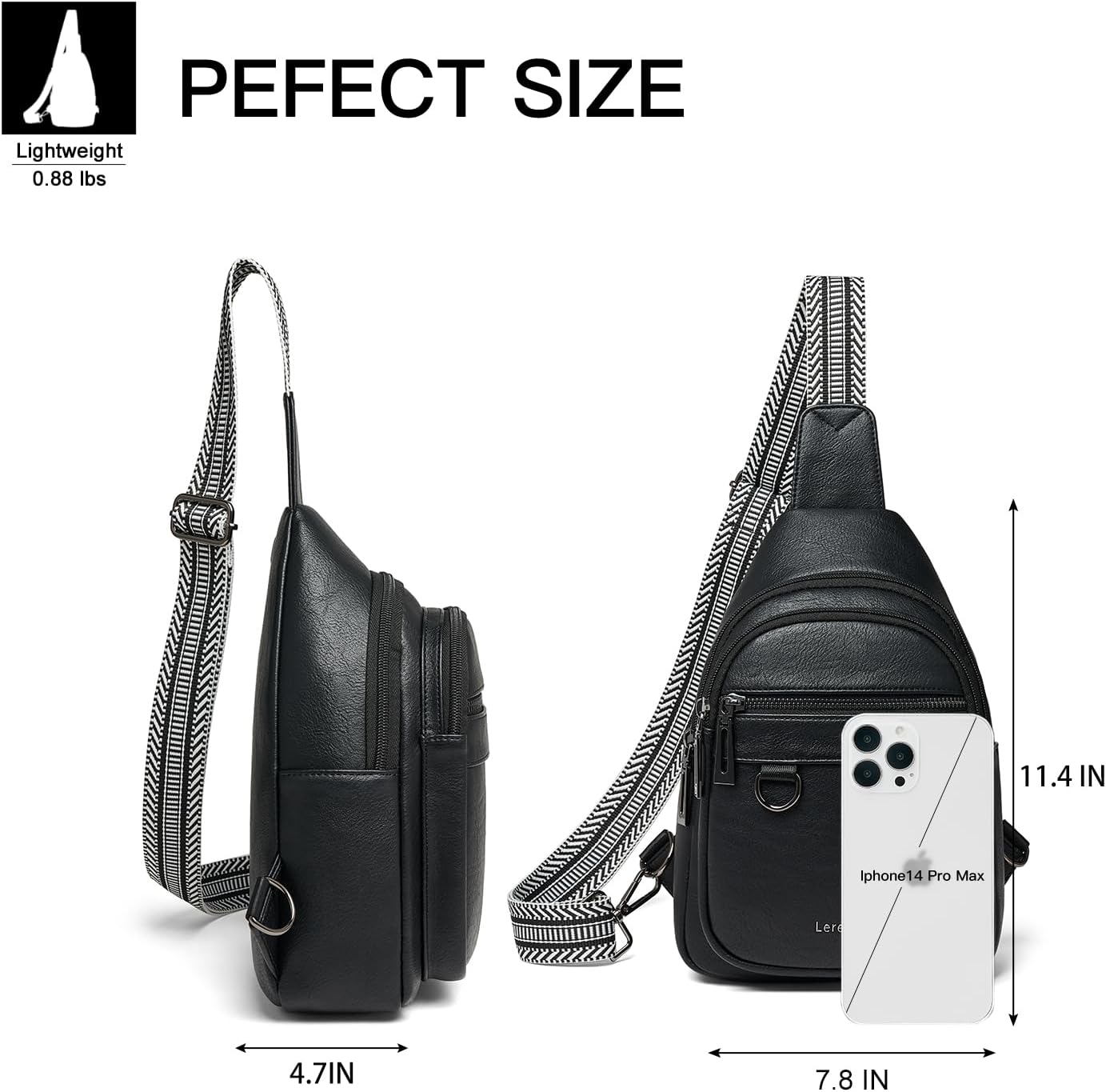 Leresas 7L Sling Bag for Women Men Vegan Leather Crossbody Bags Fanny Pack Purse Backpack Over Shoulder Bag Travel Anti Theft