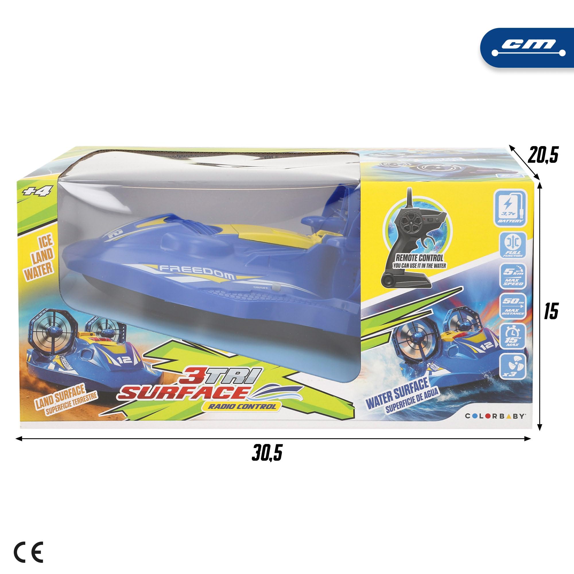 COLORBABY Speed & Go - Barca rapida radiocomandata, giocattolo radiocomandato elettrico, giocattoli per bambini, barca RC terra, acqua e ghiaccio, batteria inclusa, a partire dai 4 anni (41377)