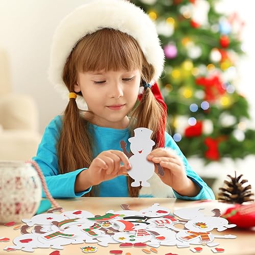 Miniatura 2 de Fennoral Paquete de 12 kits de manualidades de muñeco de nieve para niños, calcomanías de espuma de muñeco de nieve, adornos de manualidades de