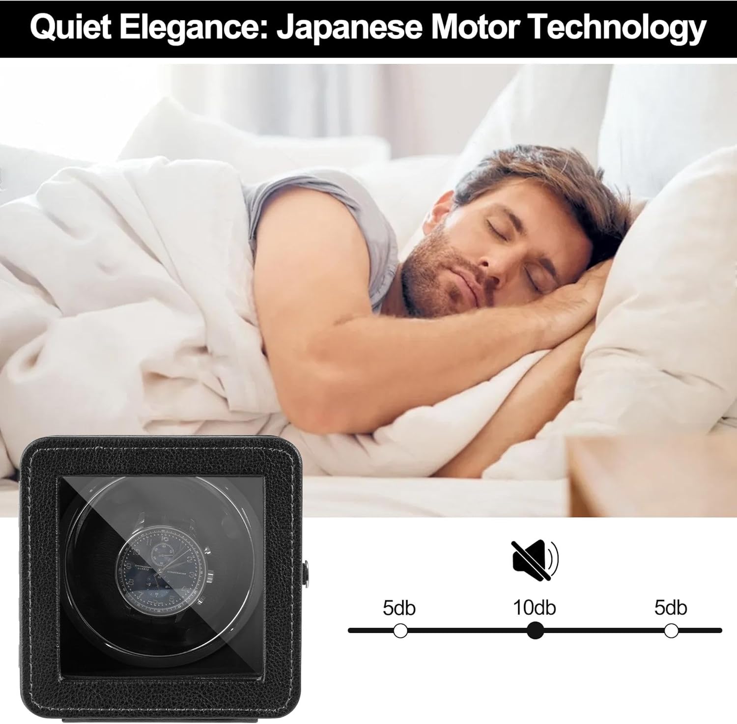 Kalawen Automatic Watch Winder, Leather Single Watch Winder with Quiet Japanese Motor, 4 Rotation Mode with LED Light Gift