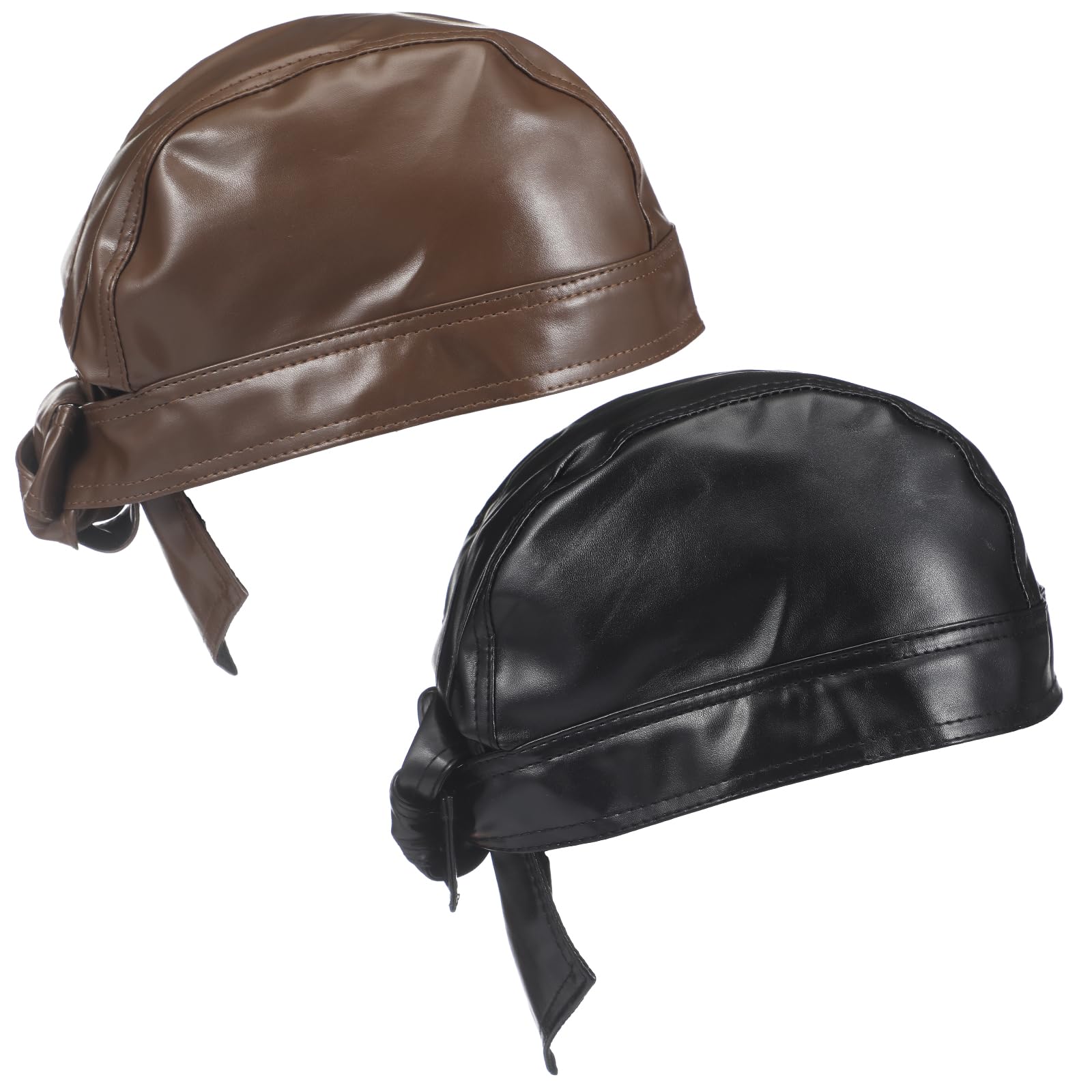 2 Pcs Leather Biker Skull Cap for Women Distressed Motorcycle Bandana Doo Rags Adjustable Skull Cap