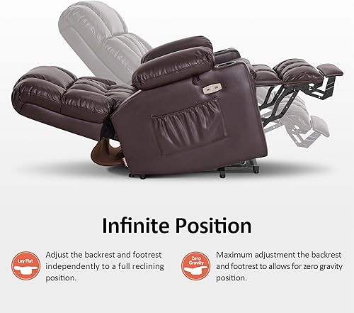 Miniatura 123 de MCombo Silla reclinable eléctrica de doble motor para personas mayores, silla elevadora plana con calor y masaje, portavasos, puertos USB, piel