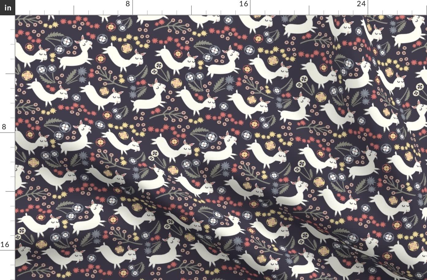 Spoonflower Fabric - Goats Navy Goat Flower Flowers Animals Printed on Organic Cotton Sateen Fabric by The Yard - Sewing Quilting Apparel Home Decor