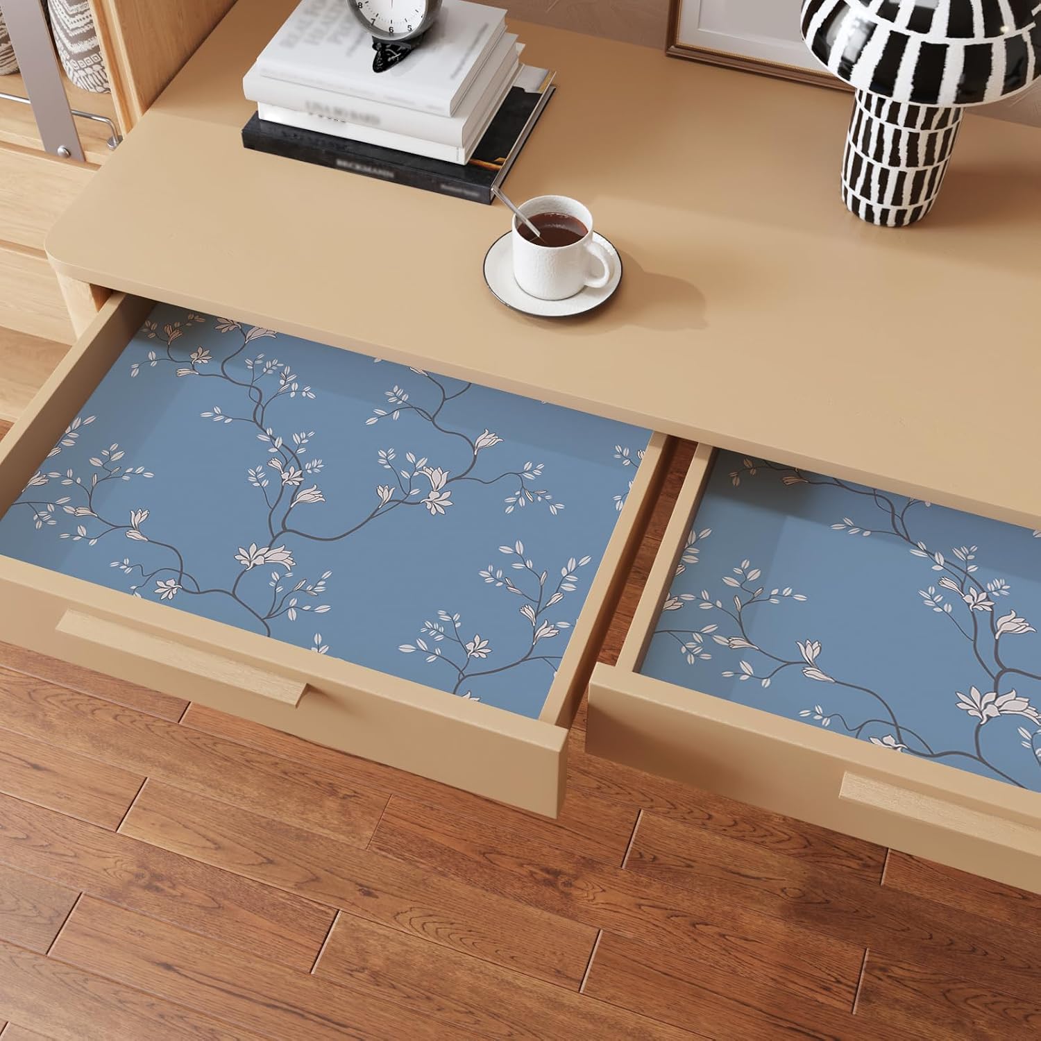 CRE8TIVE Branch Floral Wallpaper Peel and Stick Magnolia Flowers Branches Leaves Wallpaper Vintage Chinoiserie Wall Mural 12"x118" Prepasted Slate Blue Contact Paper for Cabinets Accent Walls Bedroom