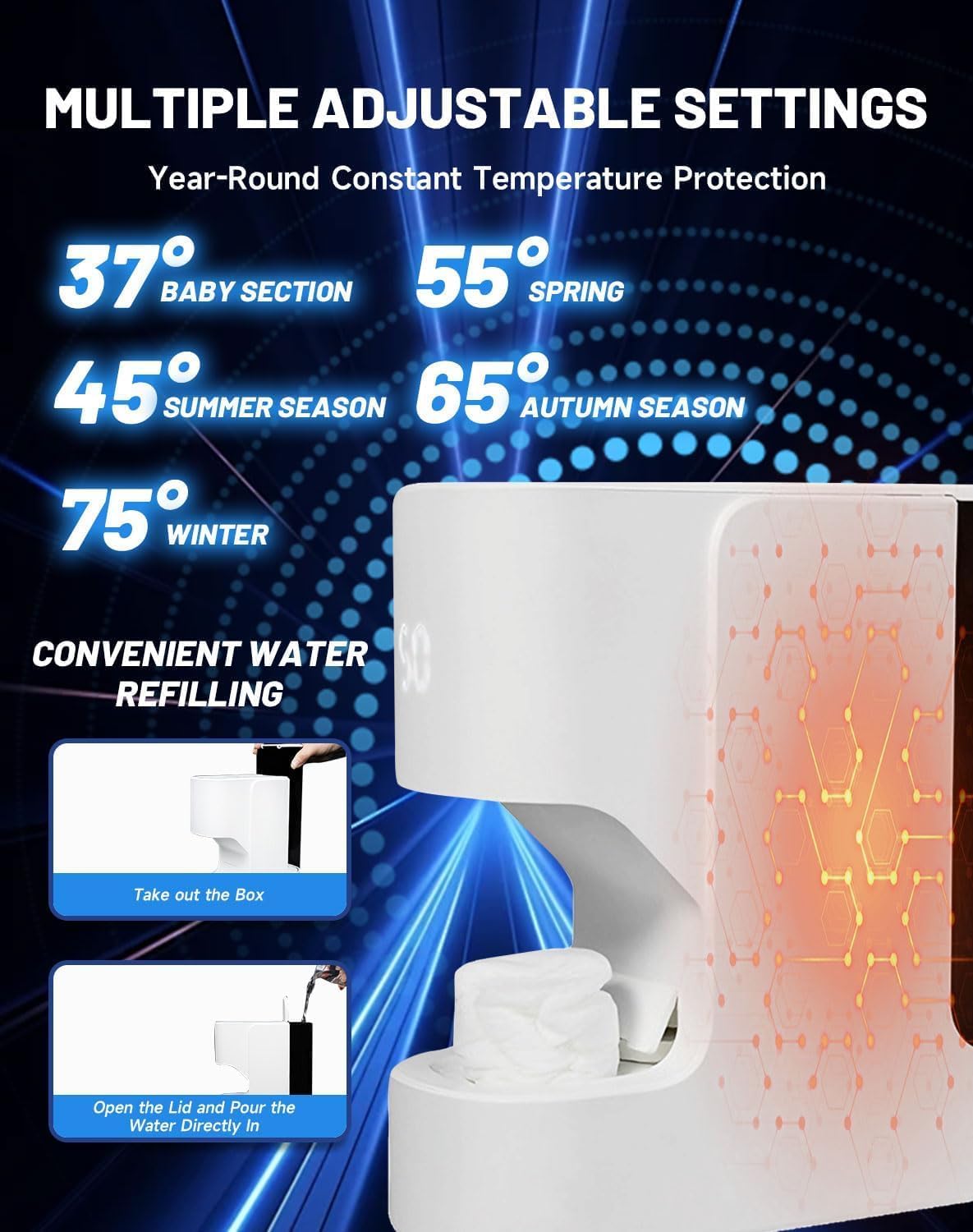 Hot Face Towel Warmer, Automatic Hot Towel Dispenser, 131°F Adjustable Constant Temperature, Heats up in 5 Seconds, Disposable Face Towel Warmer Dispenser, Smart Voice Alerts (SetA+20Pcs Towels)