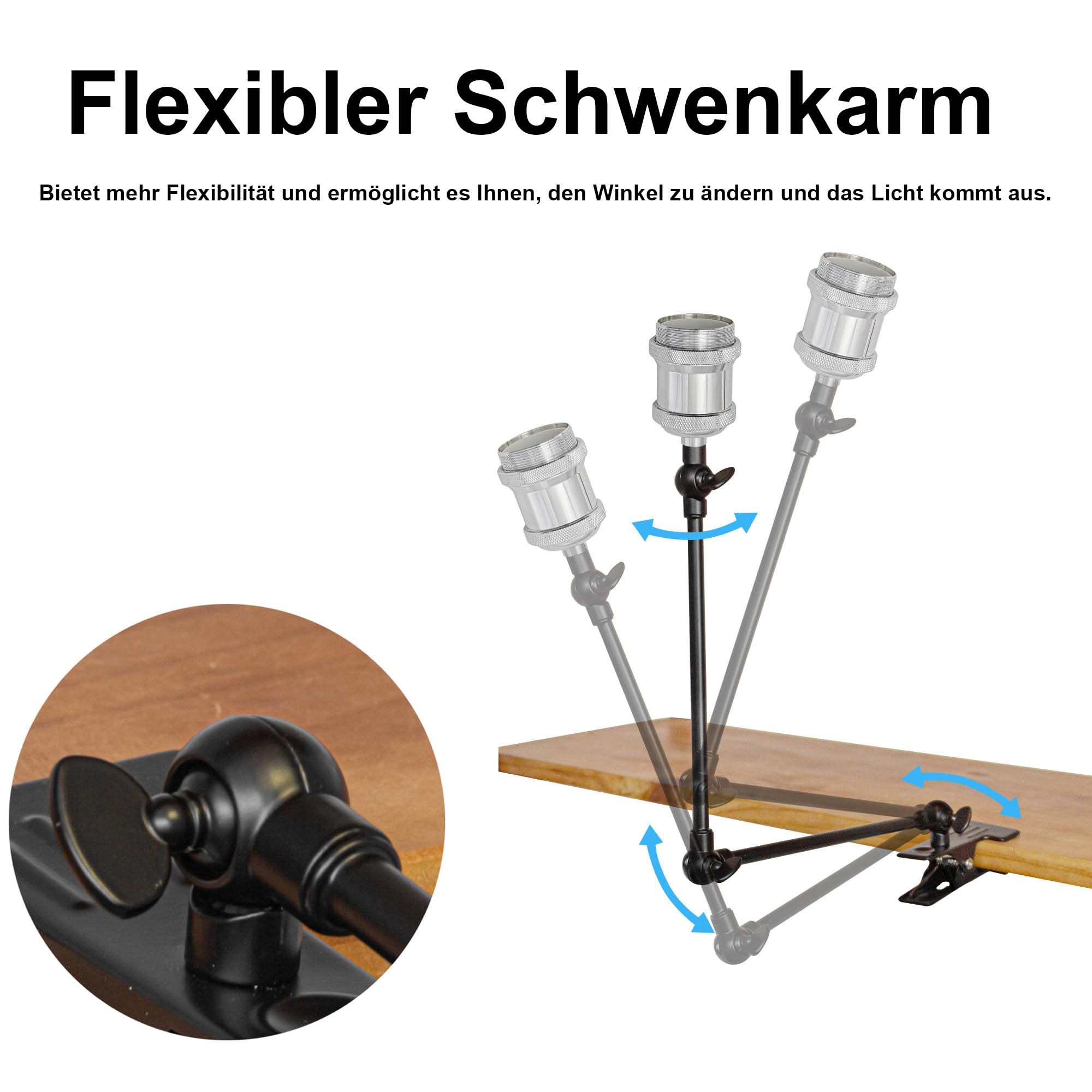 Industrial Klemmleuchte mit Fernsteuerung, Einstellbar Clip auf Schreibtisch Leselampe,Dimmbar Clamp Nachttischlampe mit Flexarm für Schreibtisch Nachttisch Regal- TD/0132S&W
